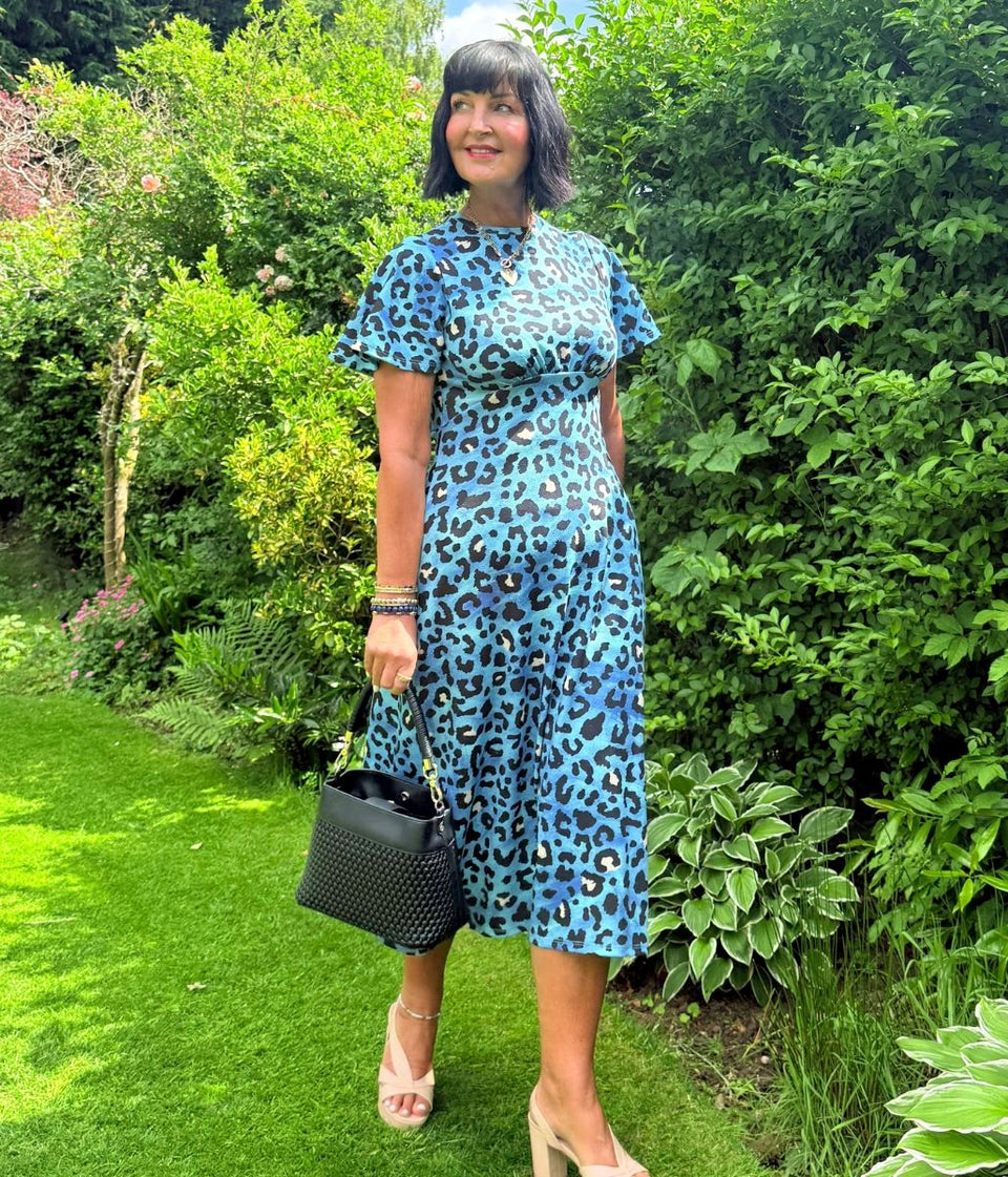 Blue Leopard Print Kate Midi Dress