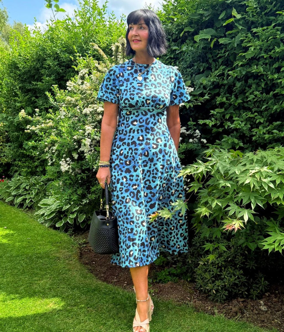 Blue Leopard Print Kate Midi Dress