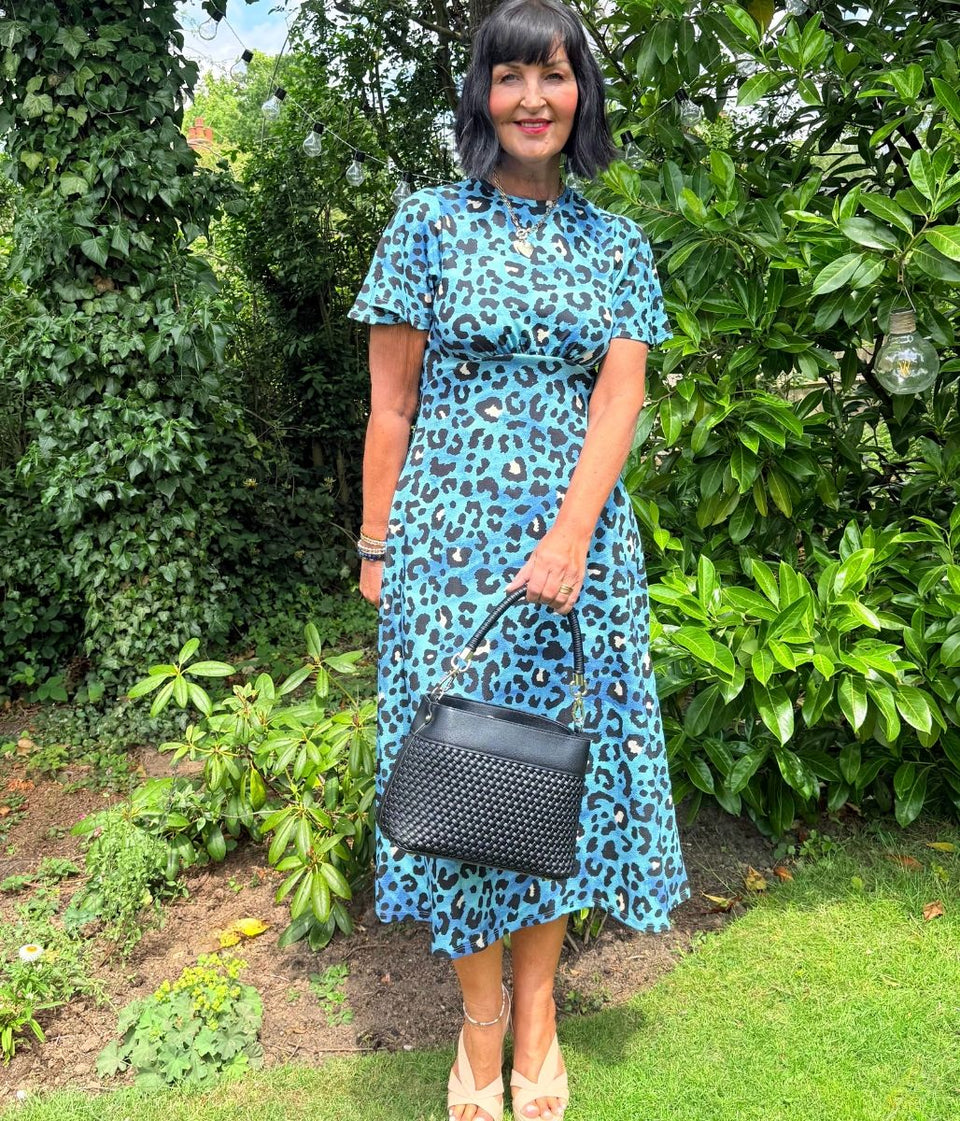 Blue Leopard Print Kate Midi Dress