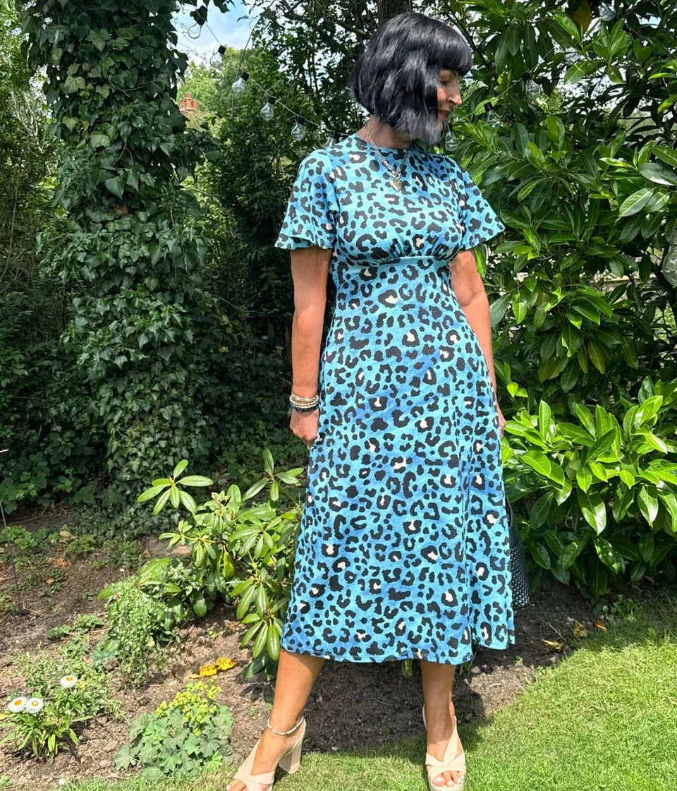 Blue Leopard Print Kate Midi Dress
