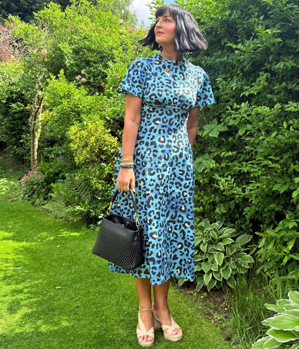 Blue Leopard Print Kate Midi Dress