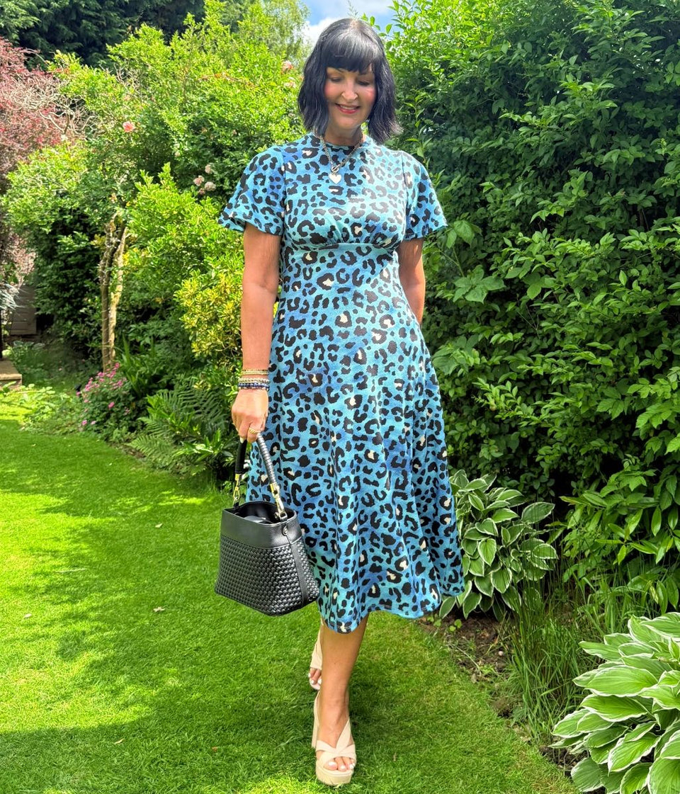 Blue Leopard Print Kate Midi Dress