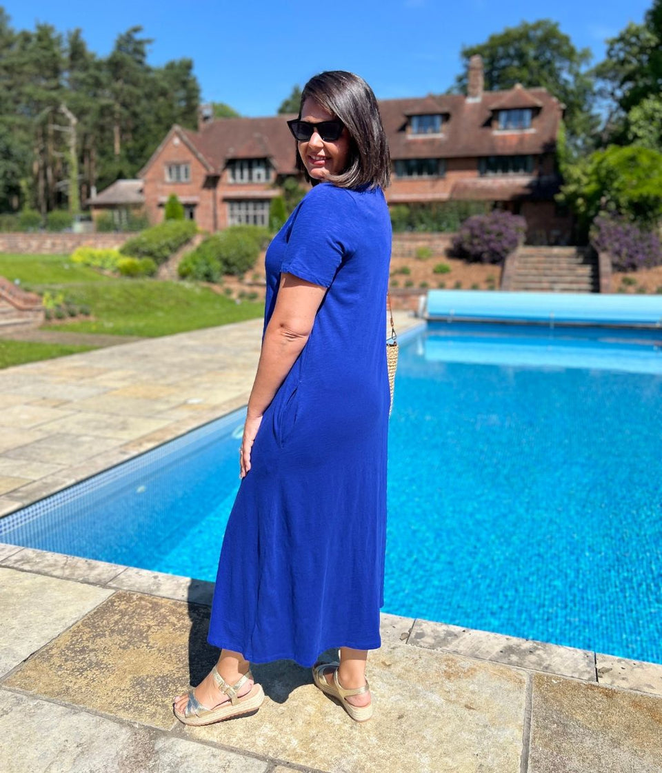 Blue Cotton Midaxi T Shirt Dress