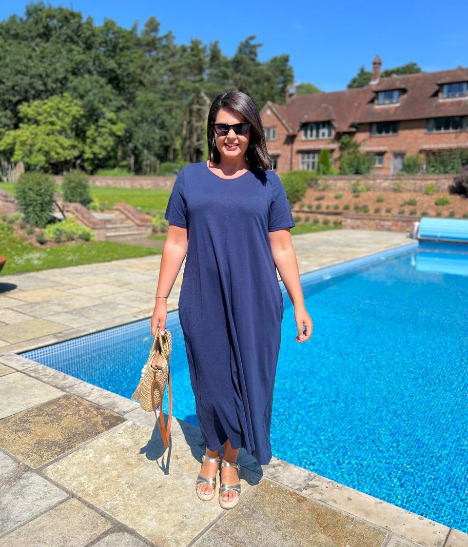 Navy Cotton Midaxi T Shirt Dress