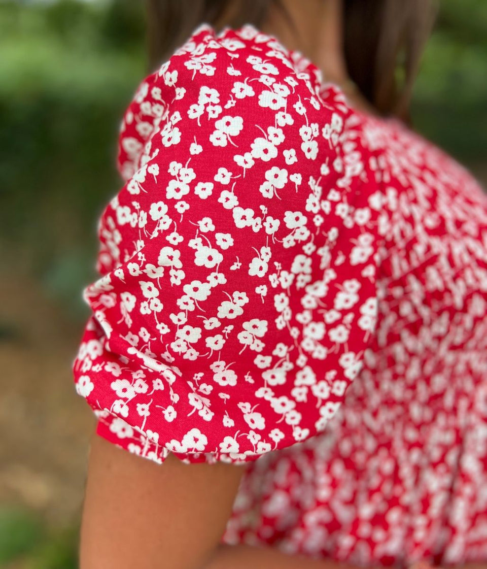 Red Ditsy Print Eliza Dress