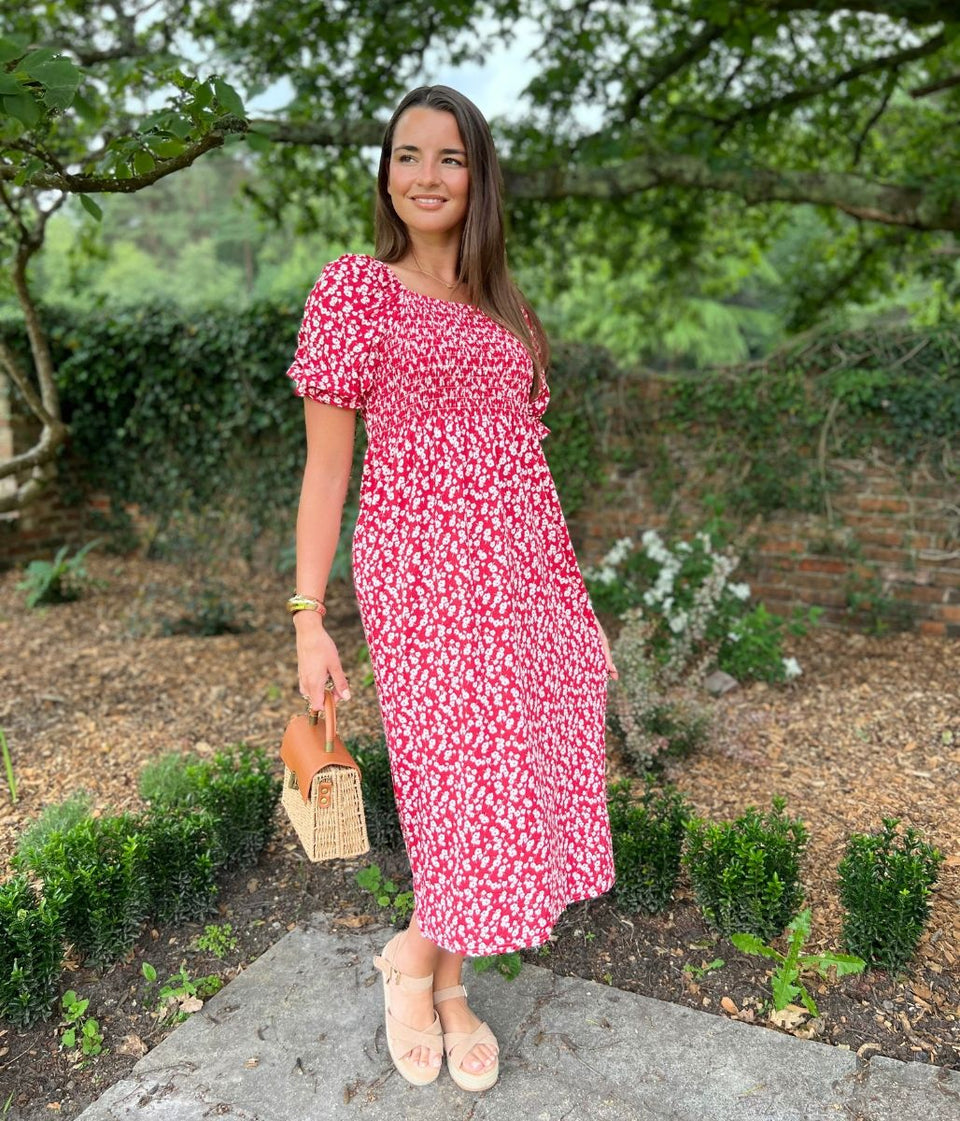 Red Ditsy Print Eliza Dress