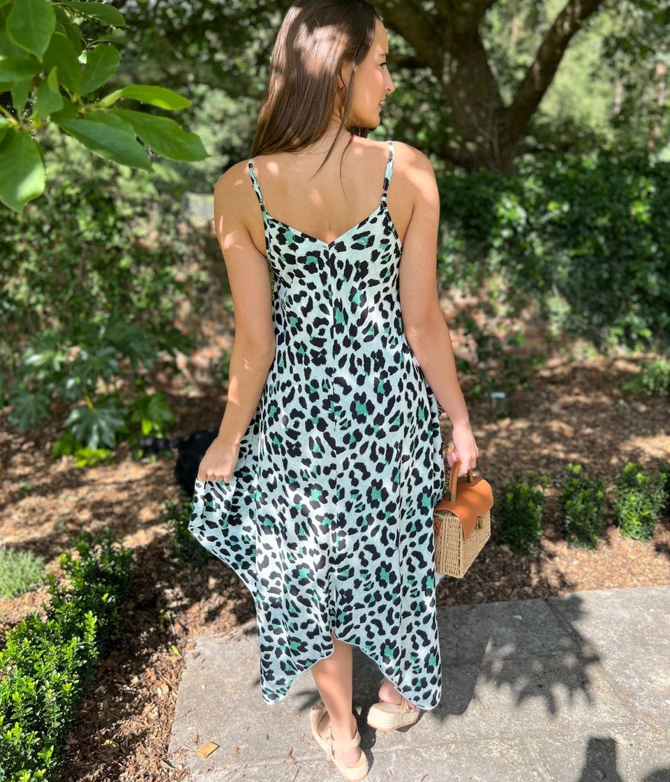 Green Animal Print Hanky Hem Cami Dress