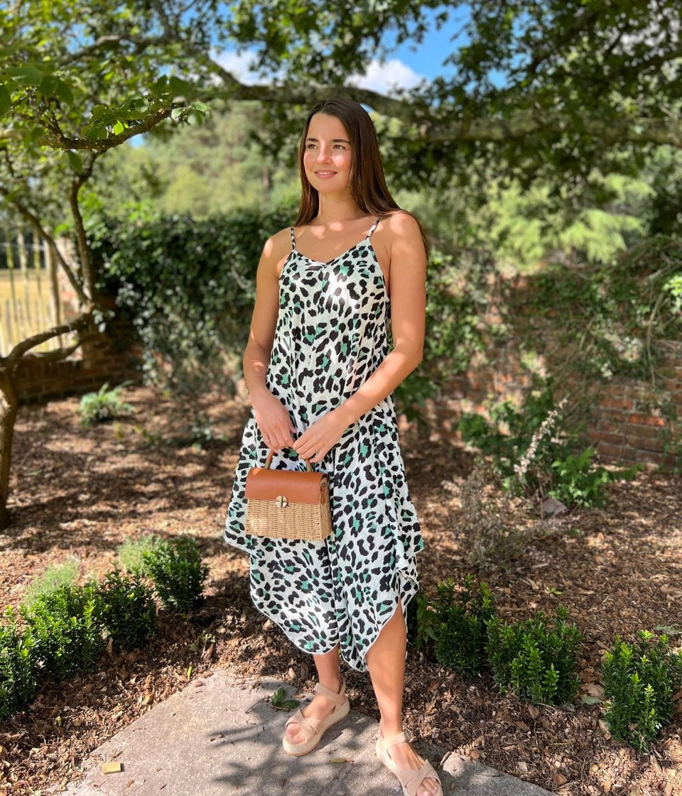Green Animal Print Hanky Hem Cami Dress