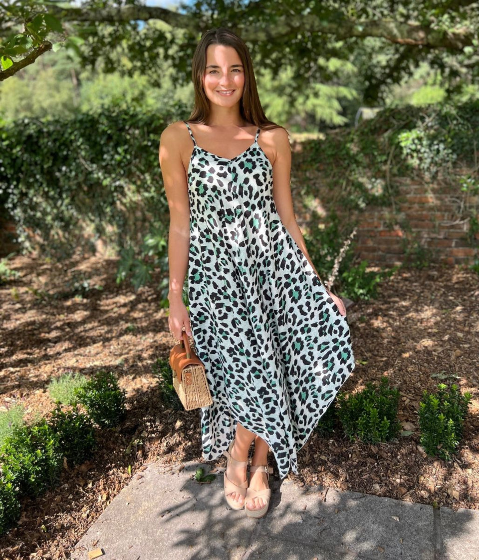 Green Animal Print Hanky Hem Cami Dress