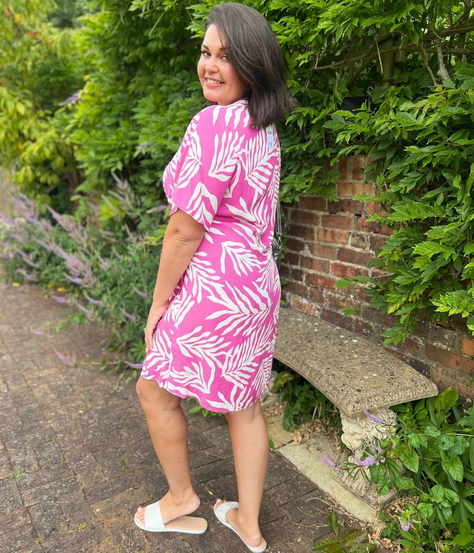 Pink Leaf Print Dress