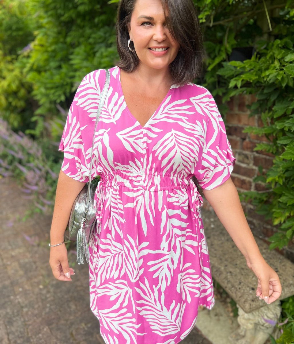 Pink Leaf Print Dress