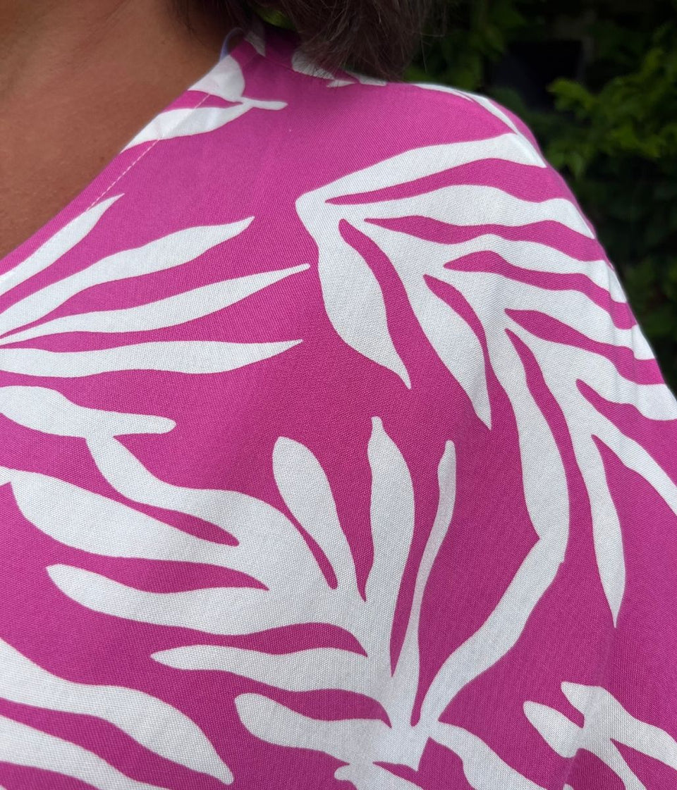 Pink Leaf Print Dress