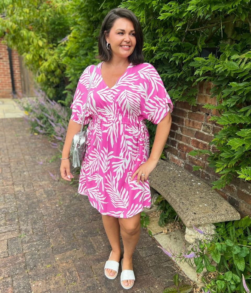 Pink Leaf Print Dress