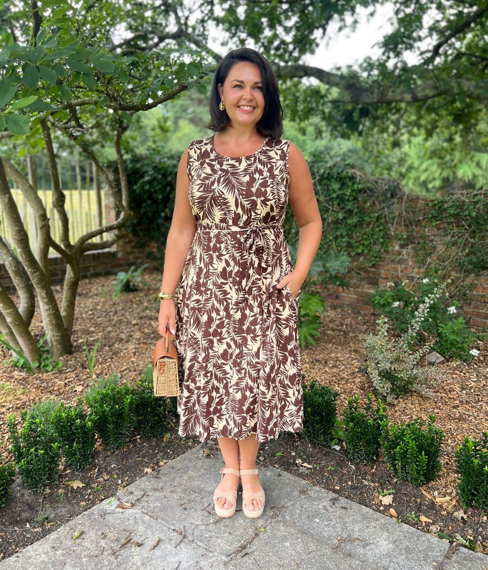 Caramel Printed Linen Blend Dress