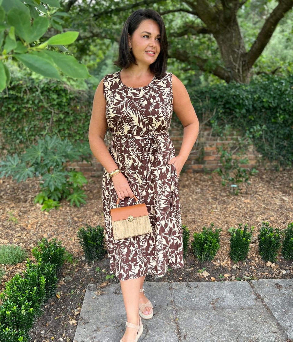 Caramel Printed Linen Blend Dress