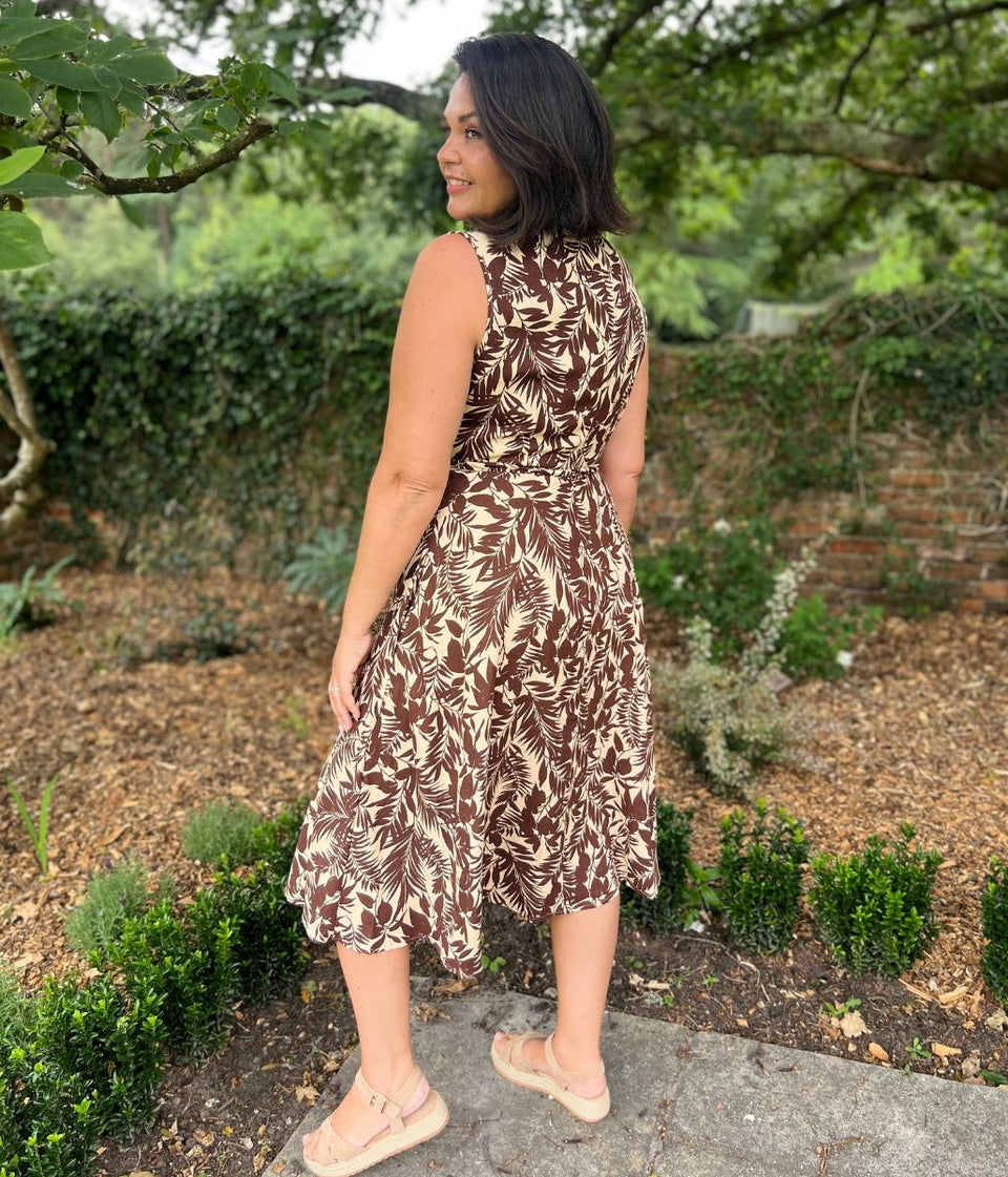 Caramel Printed Linen Blend Dress