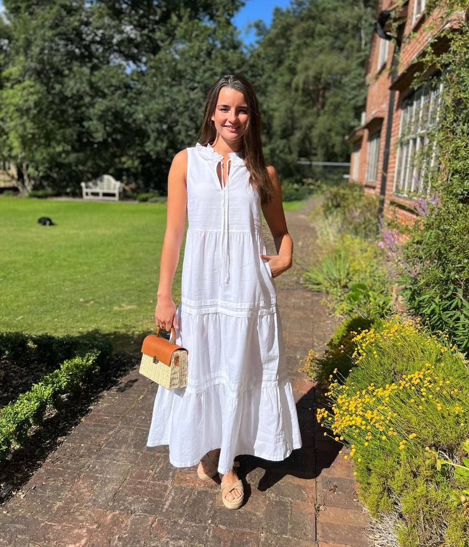 White Ophelia Sleeveless Tiered Dress