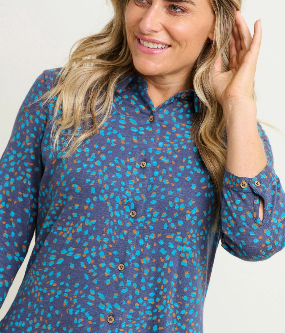 Brakeburn Navy Abstract Spot Shirt Dress Size 20