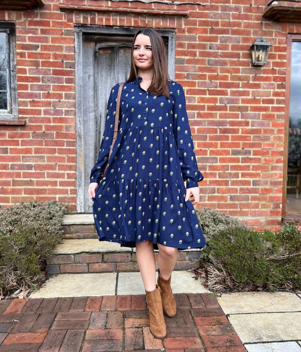 Eva Navy Printed Shirt Dress