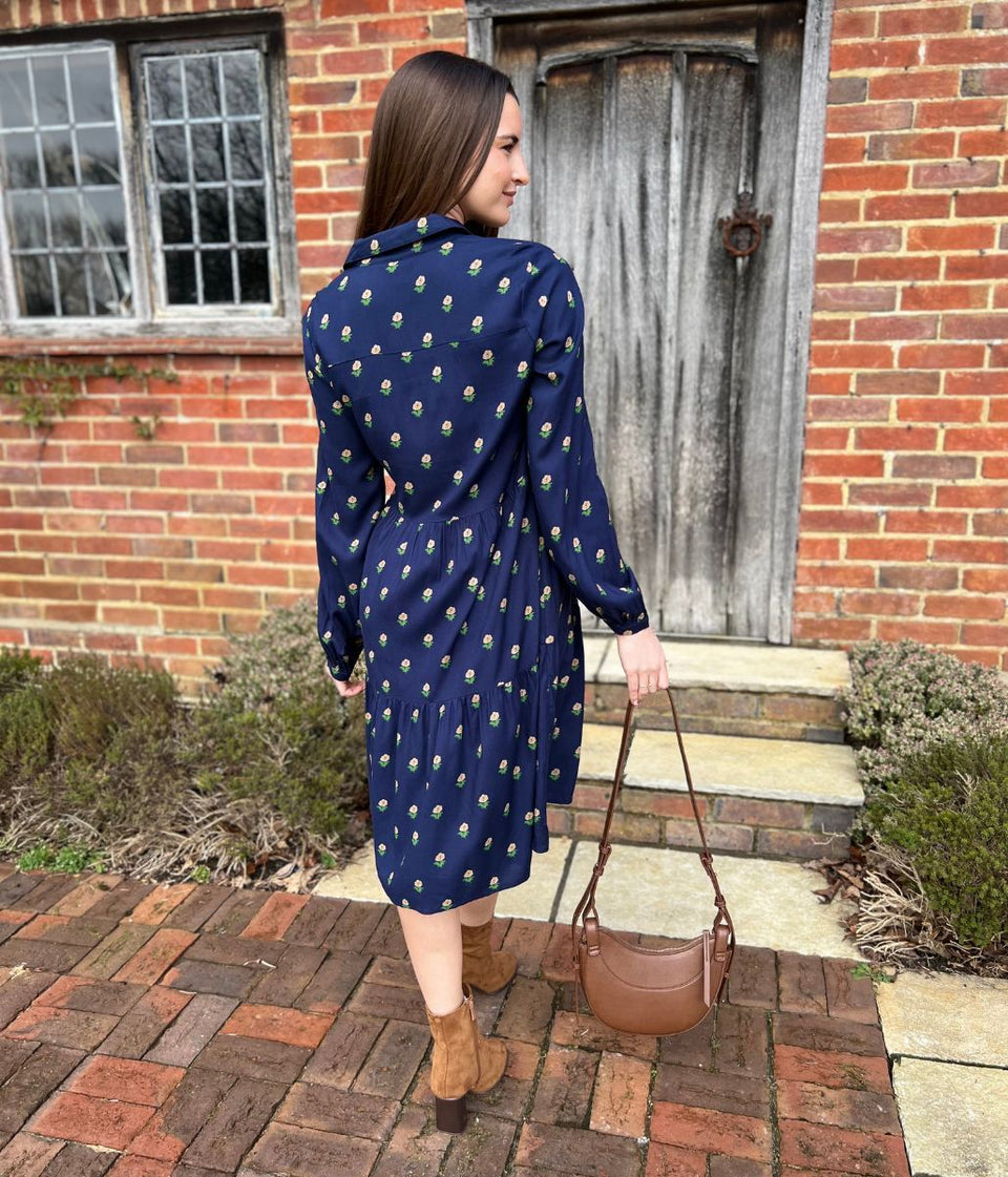Eva Navy Printed Shirt Dress