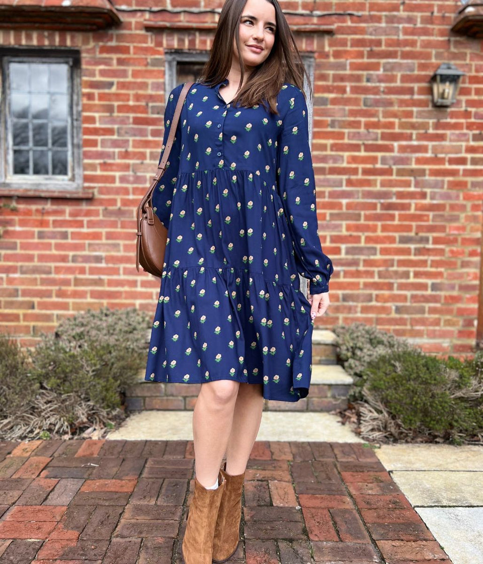Eva Navy Printed Shirt Dress