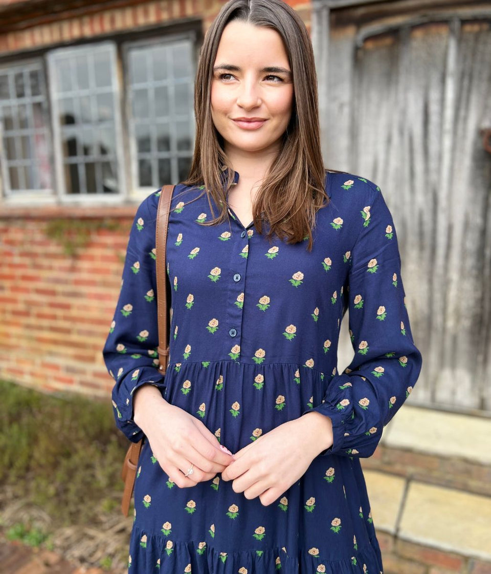 Eva Navy Printed Shirt Dress