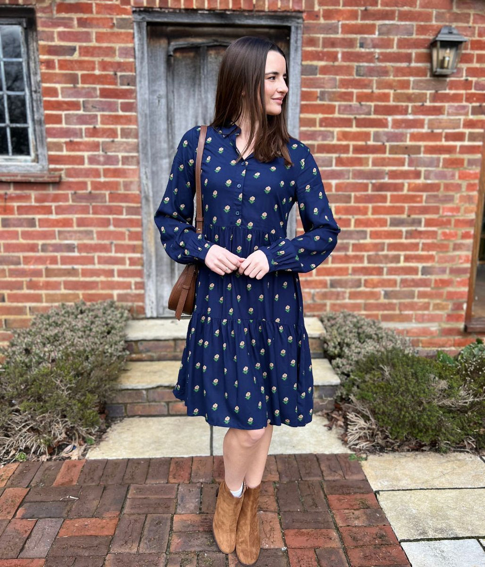 Eva Navy Printed Shirt Dress