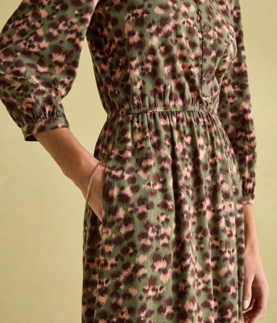 Khaki Leopard Jersey Shirt Dress