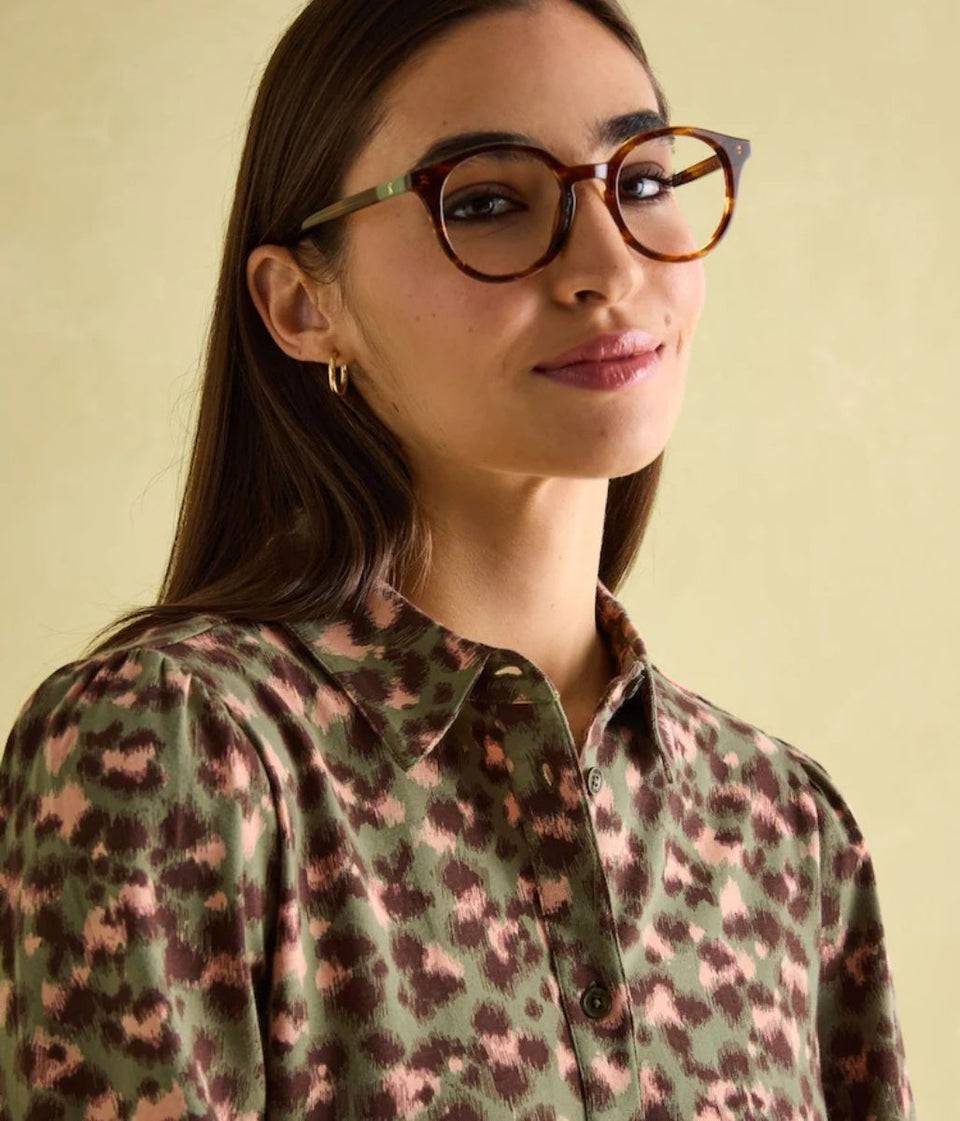 Khaki Leopard Jersey Shirt Dress