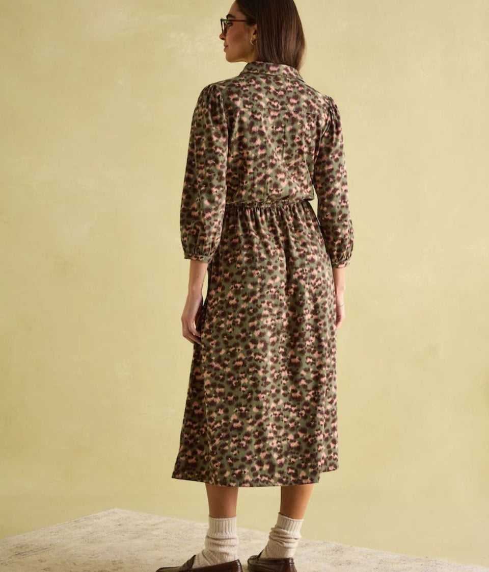 Khaki Leopard Jersey Shirt Dress