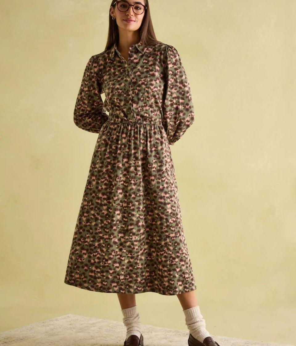 Khaki Leopard Jersey Shirt Dress