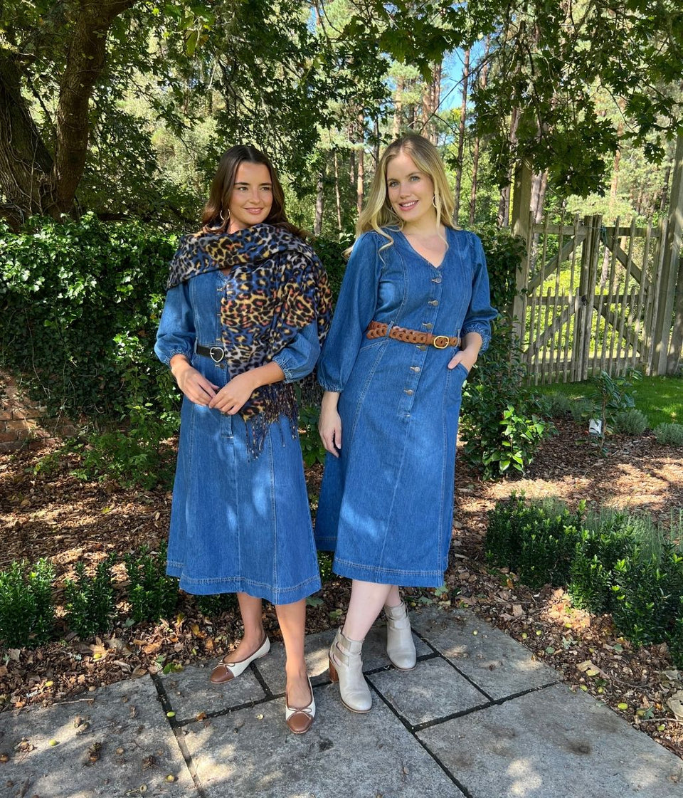 V Neck Denim Midi Dress