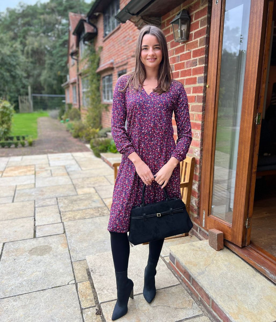 Mistral Red Flower Print Faux Wrap Dress