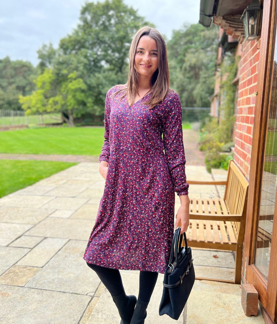 Mistral Red Flower Print Faux Wrap Dress