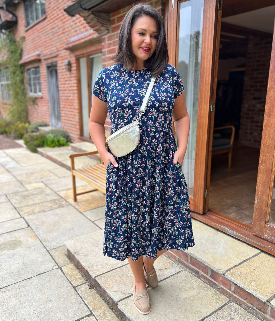 Mistral Navy Leaf Print Dress