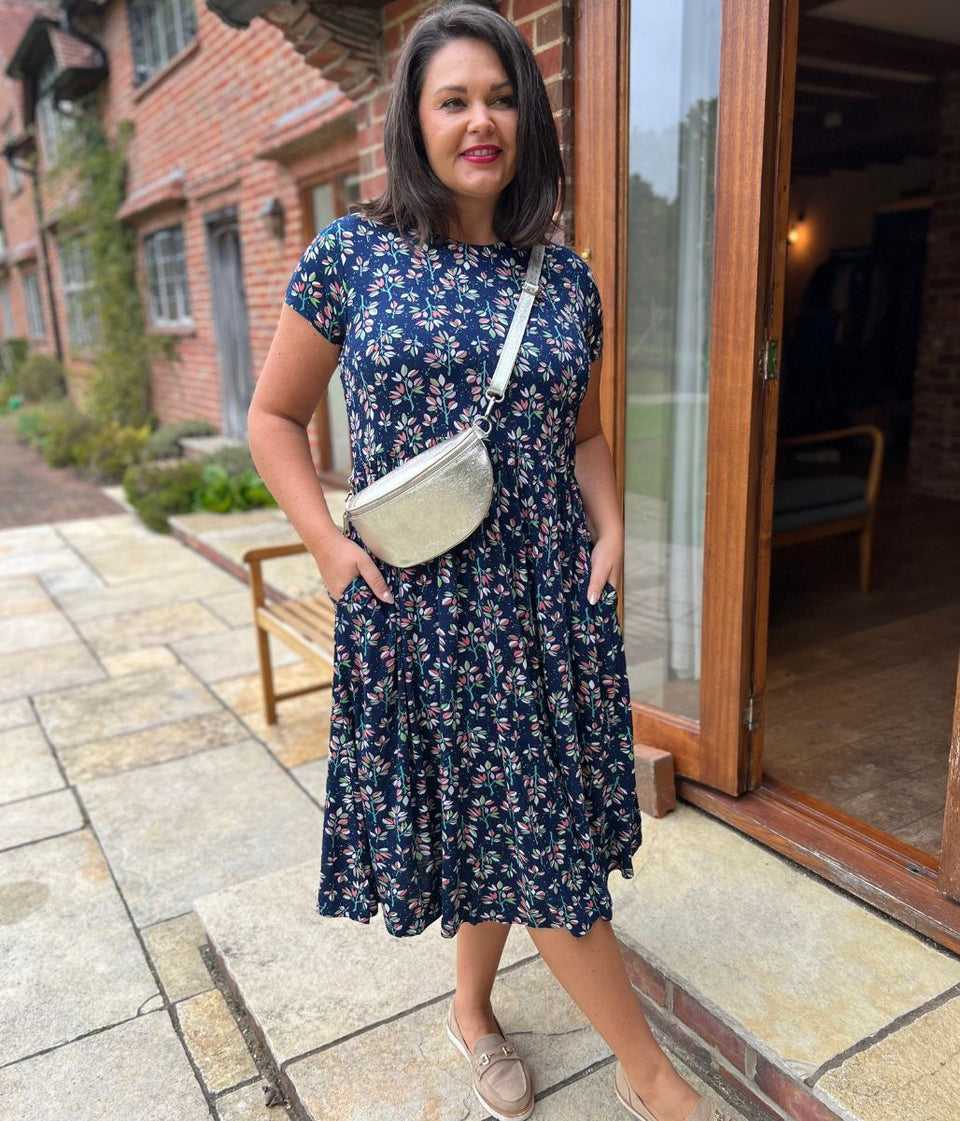Mistral Navy Leaf Print Dress