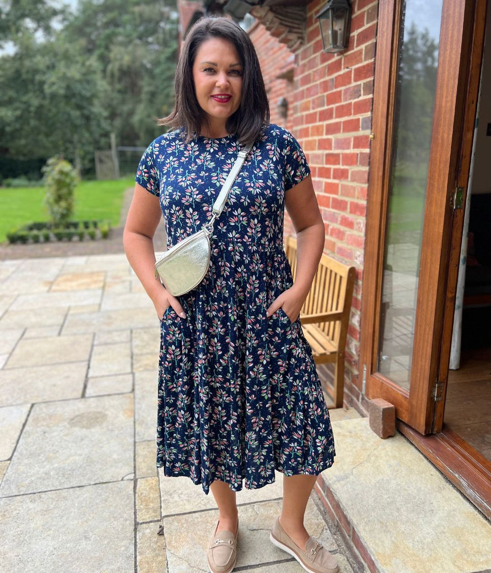 Mistral Navy Leaf Print Dress