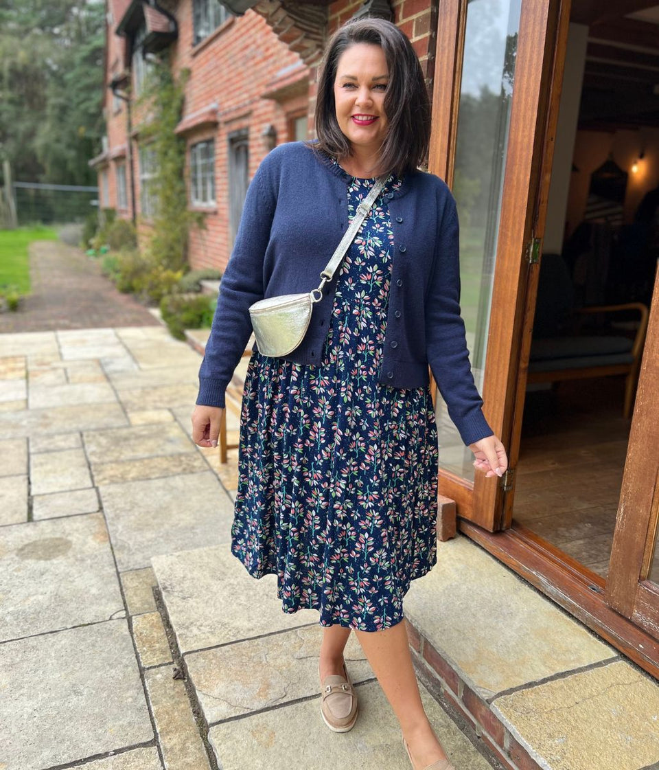 Mistral Navy Leaf Print Dress