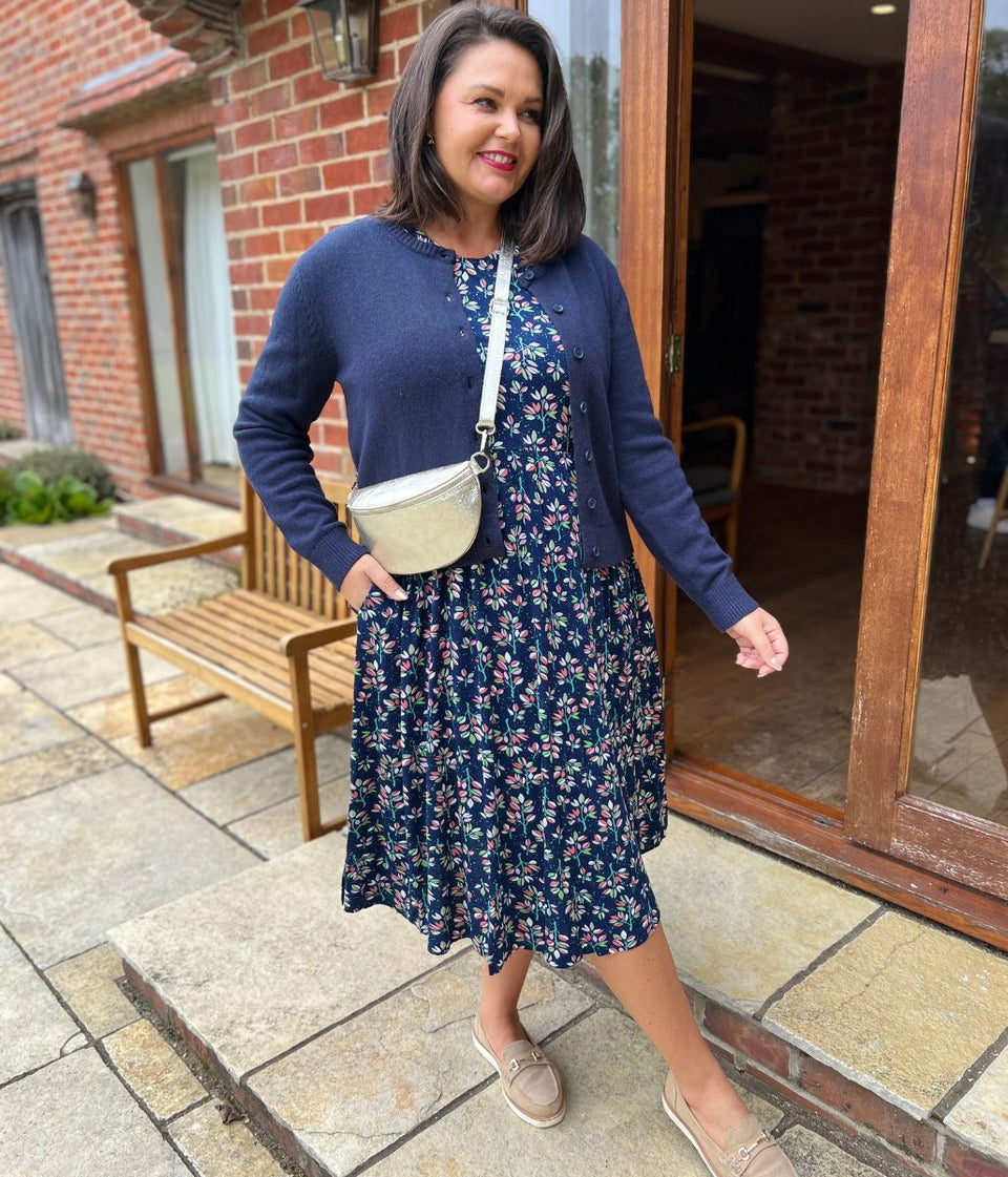 Mistral Navy Leaf Print Dress