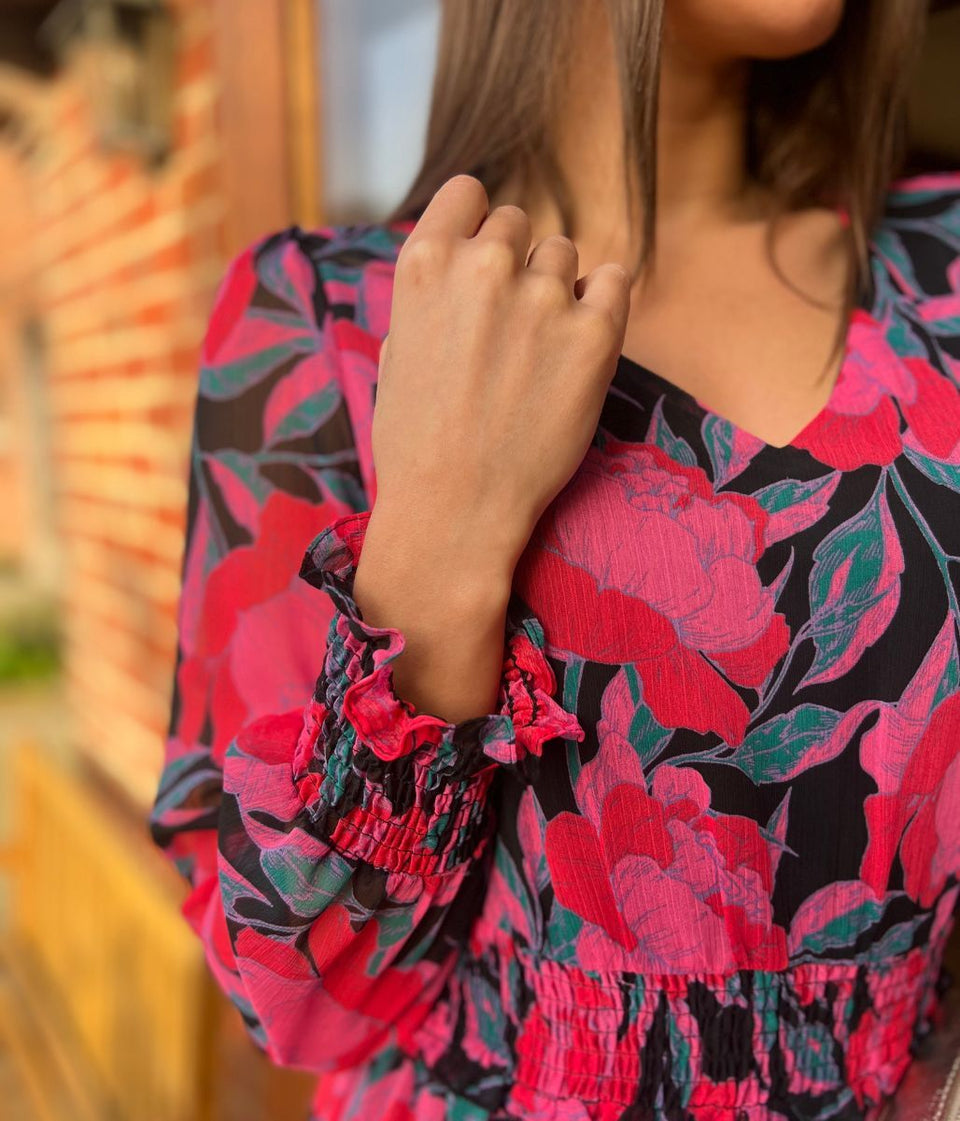 Pink Floral Chiffon Layered Dress