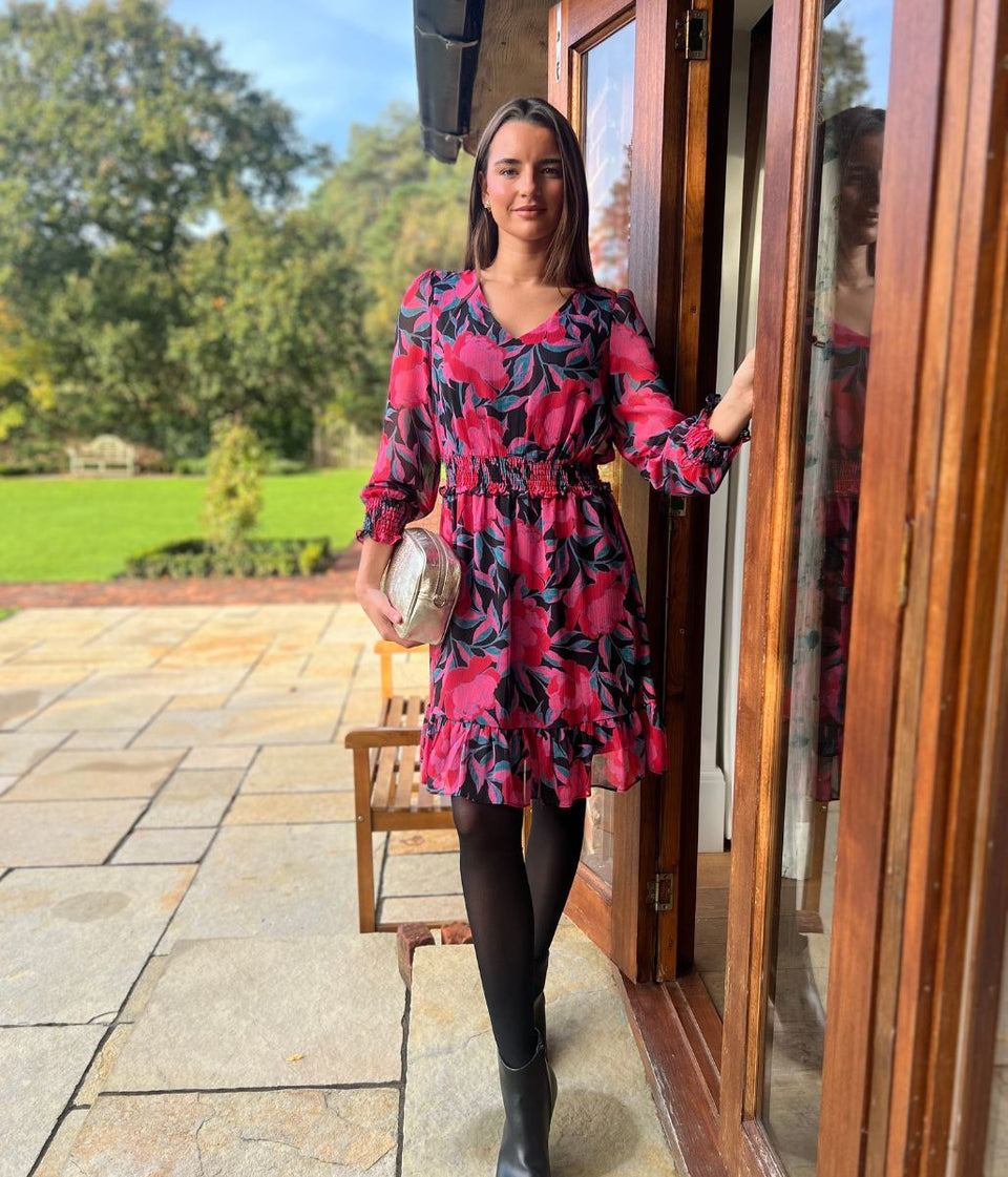 Pink Floral Chiffon Layered Dress
