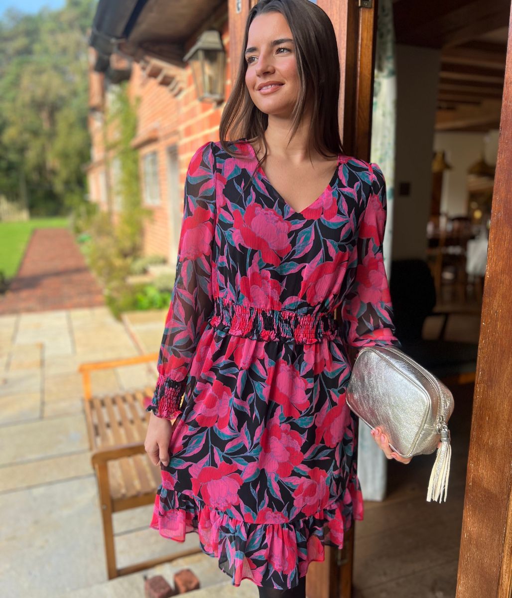 Pink Floral Chiffon Layered Dress Highstreet Outlet UK Pink Floral Chiffon Layered Dress Highstreet Outlet UK