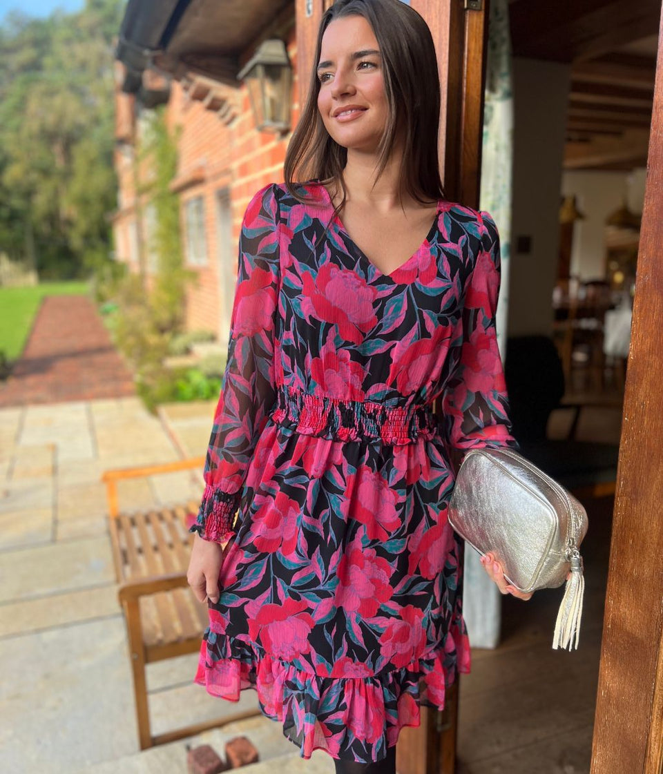 Pink Floral Chiffon Layered Dress