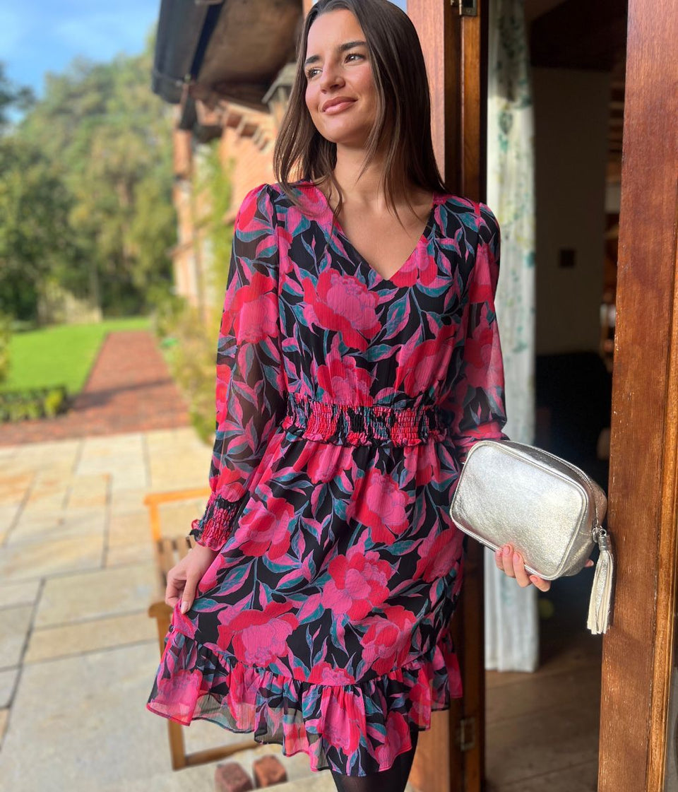 Pink Floral Chiffon Layered Dress