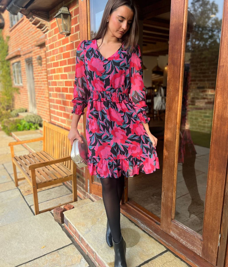 Pink Floral Chiffon Layered Dress