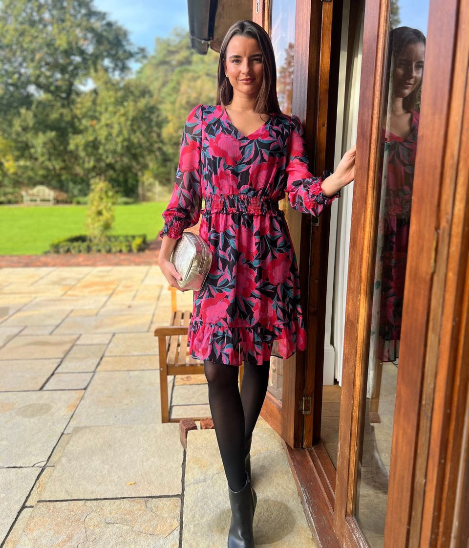 Pink Floral Chiffon Layered Dress