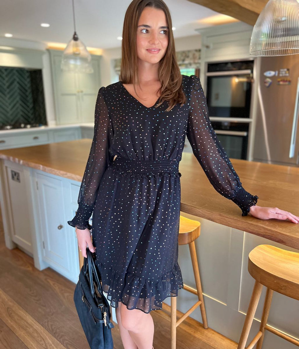 Black Sparkle Chiffon Layered Dress