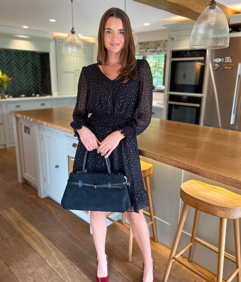 Black Sparkle Chiffon Layered Dress