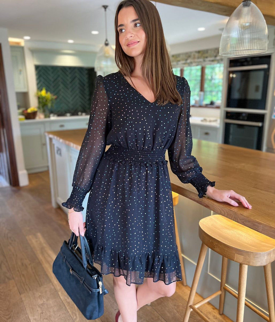 Black Sparkle Chiffon Layered Dress