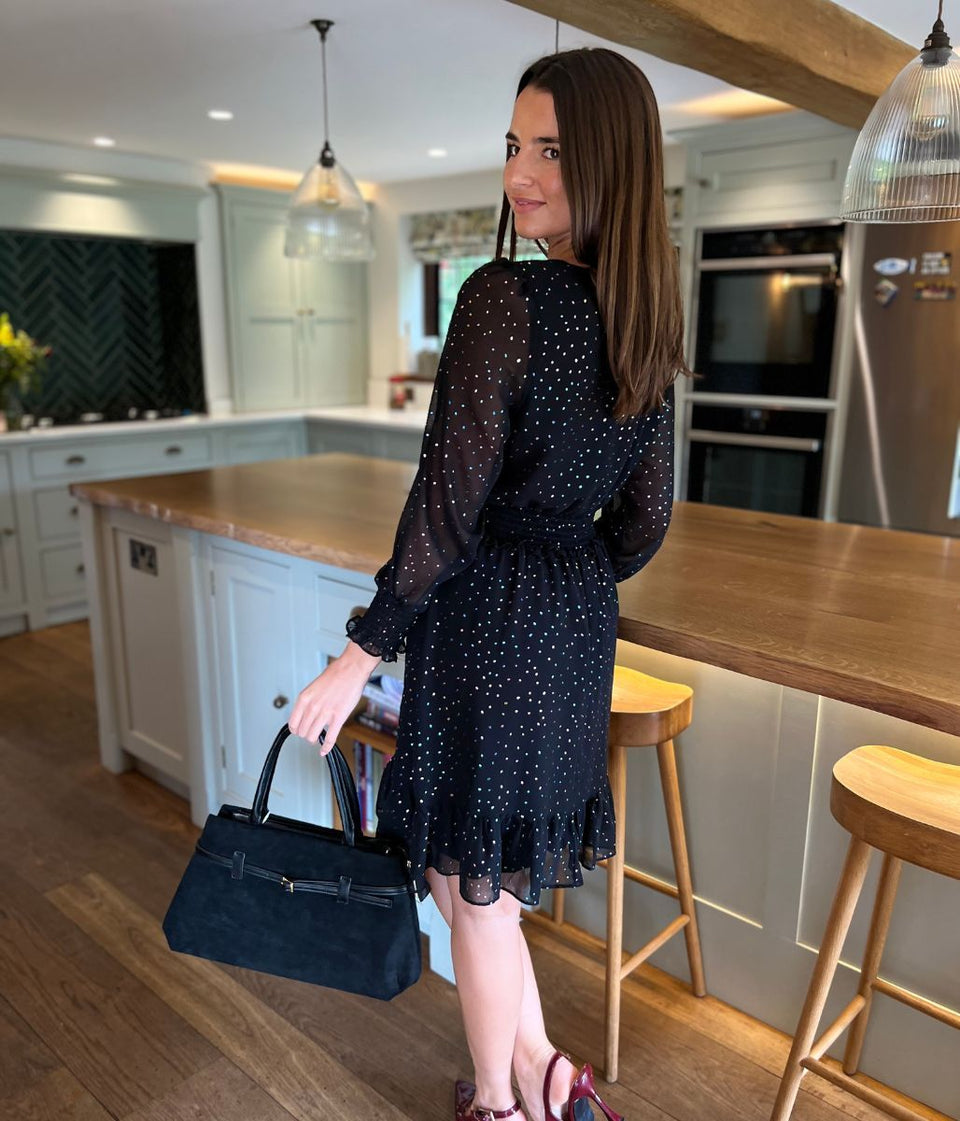 Black Sparkle Chiffon Layered Dress